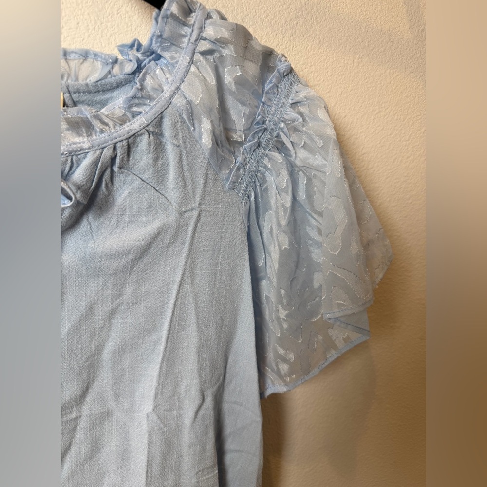 NWT Umgee Misty Blue Linen Mix Boho Fairycore M Ethereal Burnout Sleeve Top - Picture 6 of 10